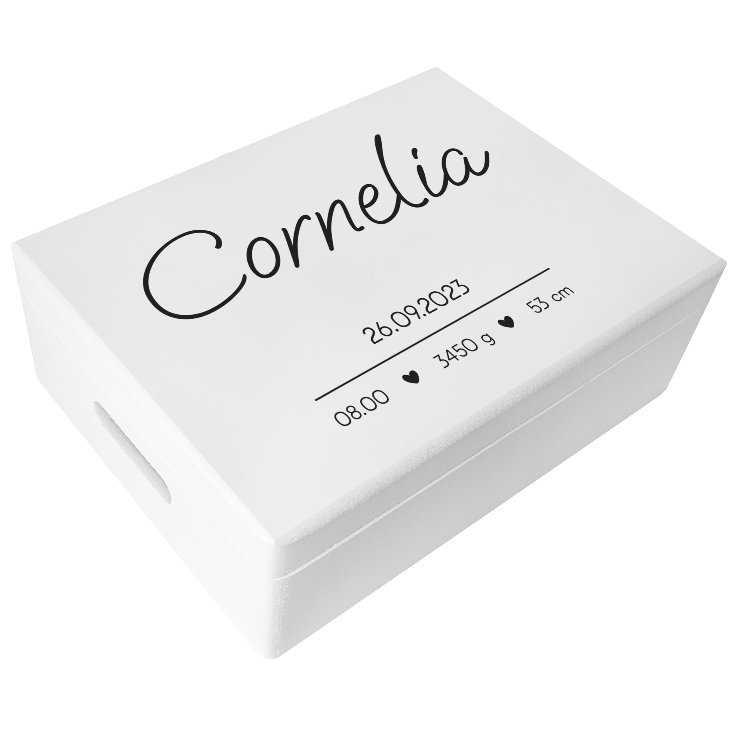 Creative DECO Blanca Caja de Recuerdos Personalizada para Bebés/Regalo | Nacimiento Personalizado con Nombre | Minimalista Corazones | Cajas de Madera Personalizadas para Niños | para Niño y Niña