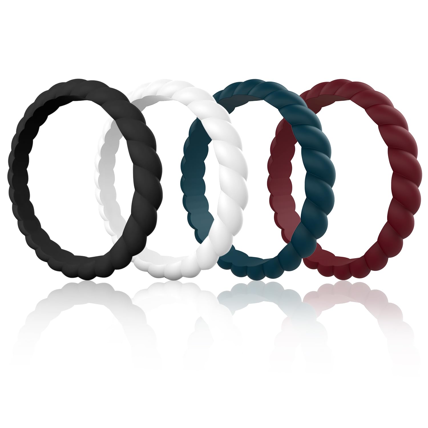 Egnaro Women's Braided Silicone Wedding Ring, Stylish Stackable Rubber Band