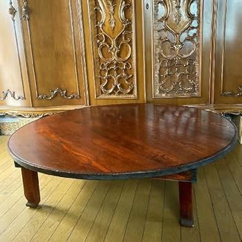 昭和レトロ　折畳丸ちゃぶ台　古い木製丸ローテーブル② Amazon.co.jp: ヴィンテージ*古木無垢材の折り畳みちゃぶ台120cm*特