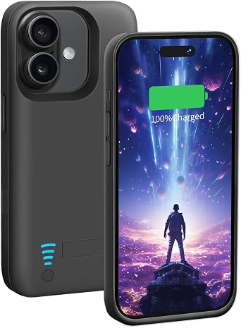 Battery Case for iPhone 16, 5000mAh Rechargeable Extended Battery Charging/Charger Case, Add 100% Extra Juice 6.1 Inches Black