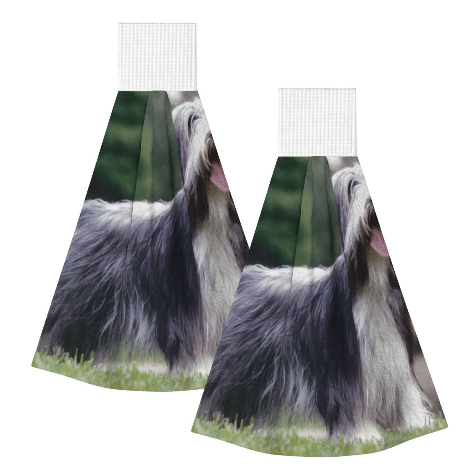 DOPKLNA Bearded Collie Beardie Curly Gray Dogs Pets, 2 Pcs Hanging Coral Fiber Hand Towels for Bathroom, Absorbent Kitchen Towels