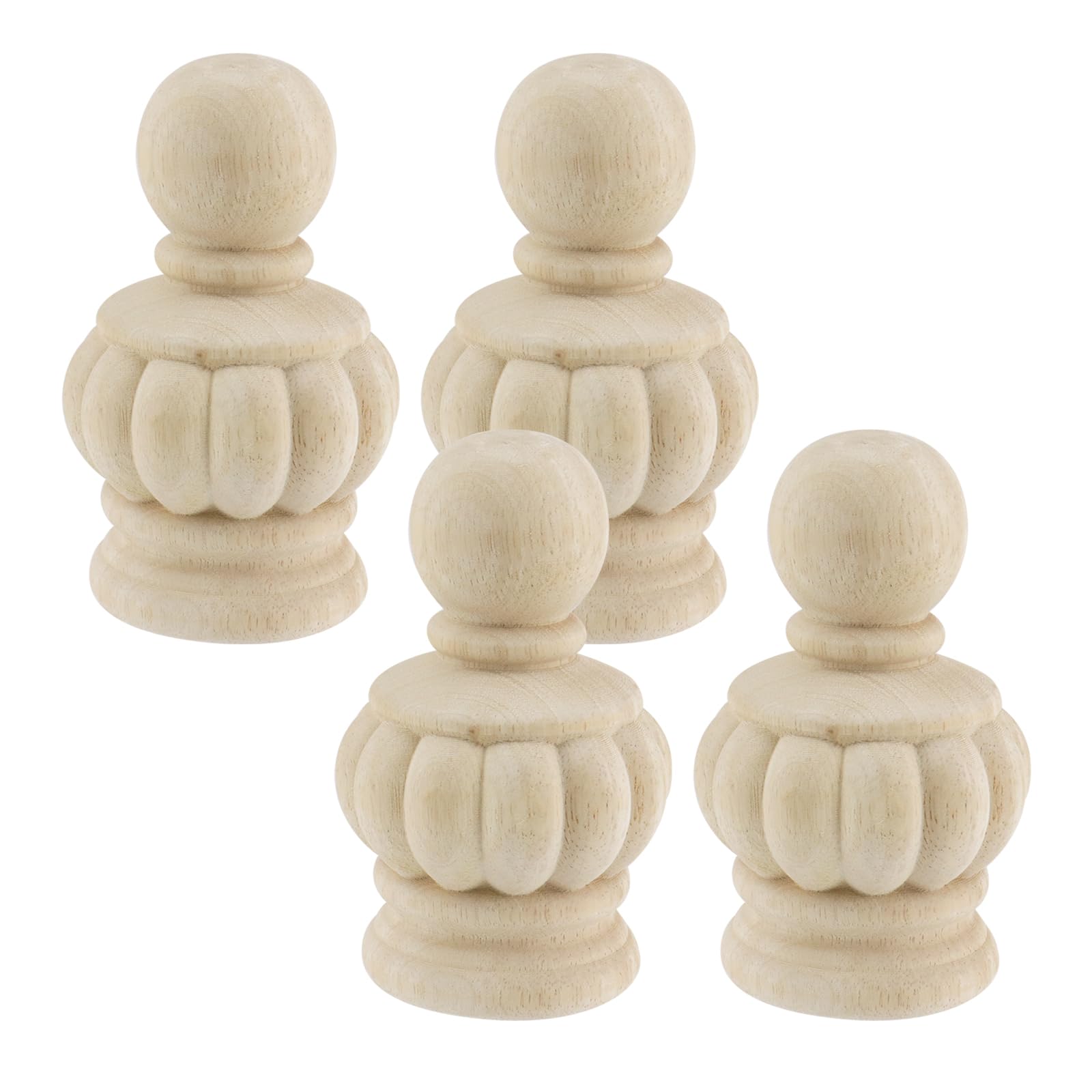 Chinflly Decorative Wood Finials,4.9" Tall x 2.95" Wide for Bed Post Finials Curtain Rod Staircases DIY Crafts Unfinished Wooden Finials for Indoor Use Home Deoration,Pack of 4
