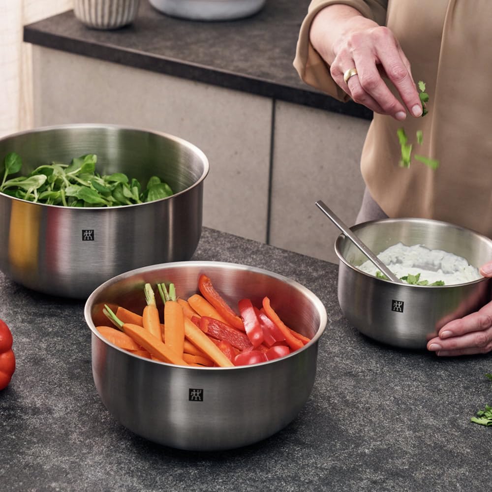ZWILLING Prep zestaw misek, 3-częściowy, stal nierdzewna 18/10, miska do sałaty, miska do mieszania, średnica: 17, 21 i 25 cm