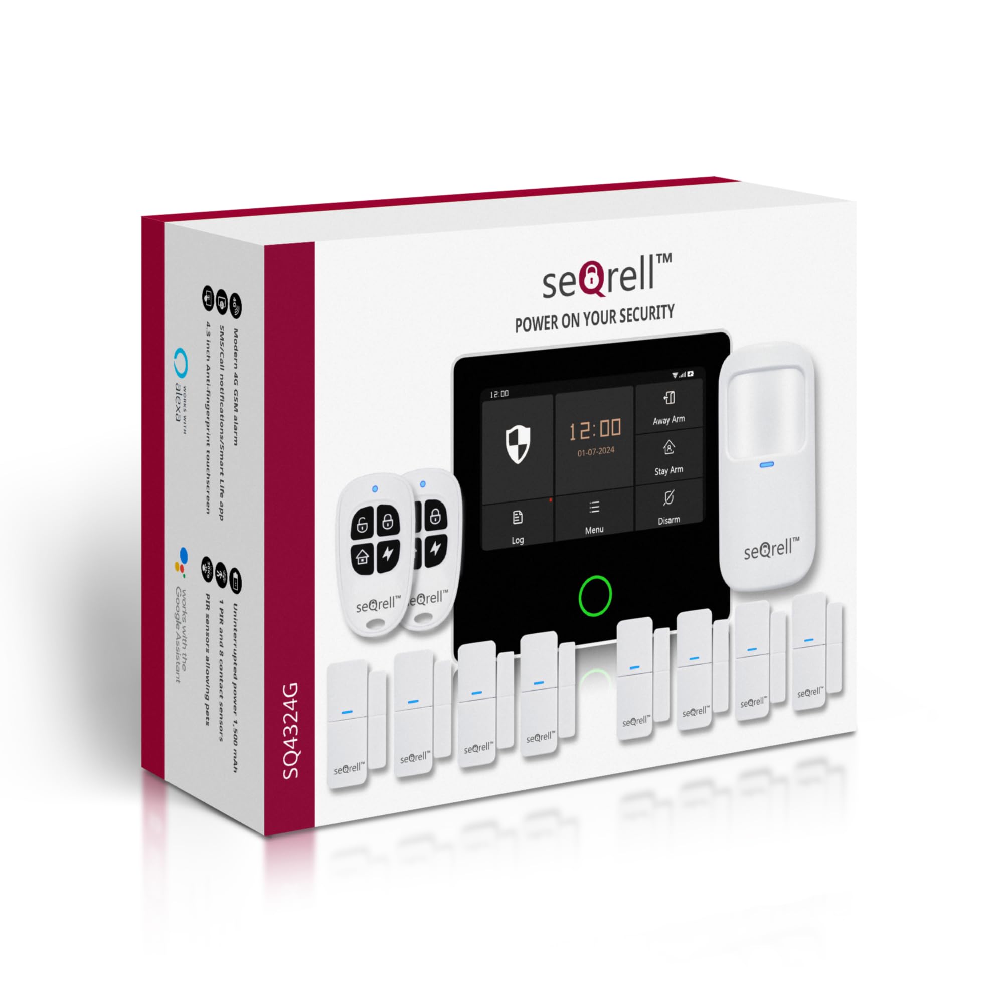 Sistema di Allarme Domestico sensa Fili, Kit Allarme Casa Senza Fili Compatibile con Alexa, WiFi, GSM 4G, Tuya e Smart Life App, 4,3" Touchscreen e Batteria da 1.500 mAh, SQ4324G