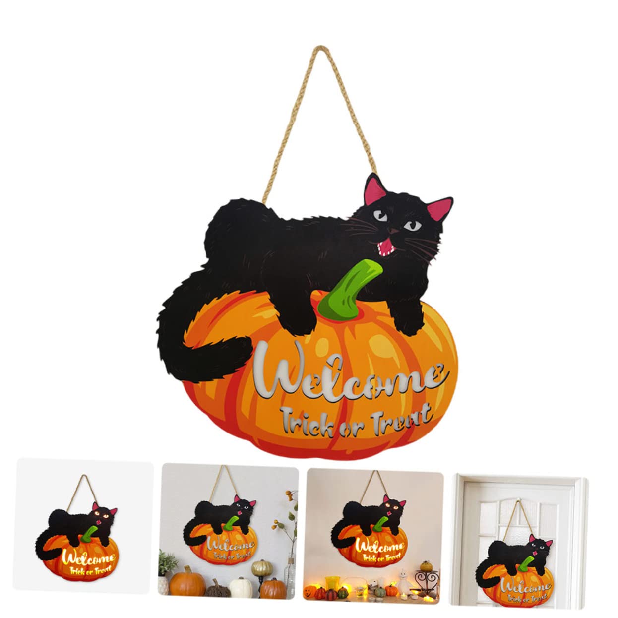 Ciieeo 4 Piezas cartel de madera cartel de puerta colgante letreros de porche de halloween happy halloween fiesta halloween ornamento emblemas letrero para puerta de entrada adornos