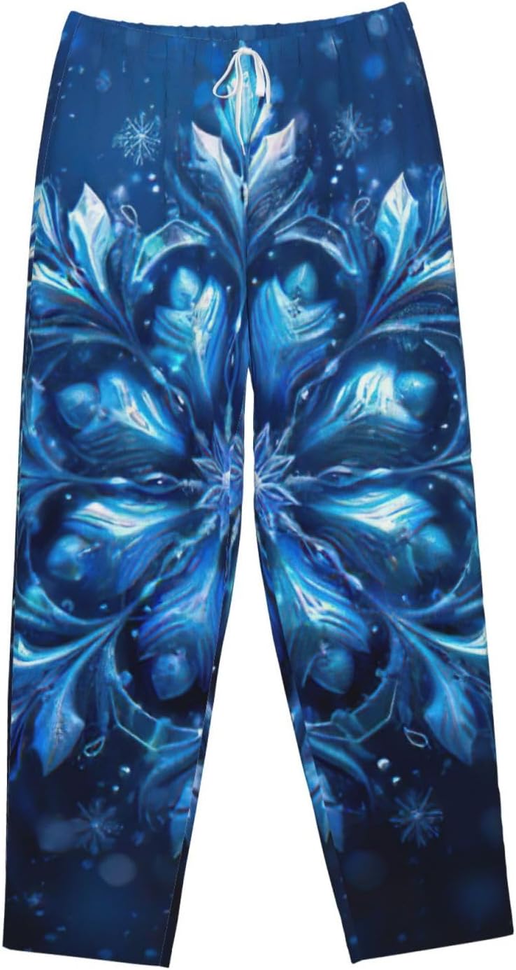 Blue Christmas Snowflake Print Fashion Cozy Womens Flannel Pajama Pants,Perfect For Christmas And Everyday Wear
