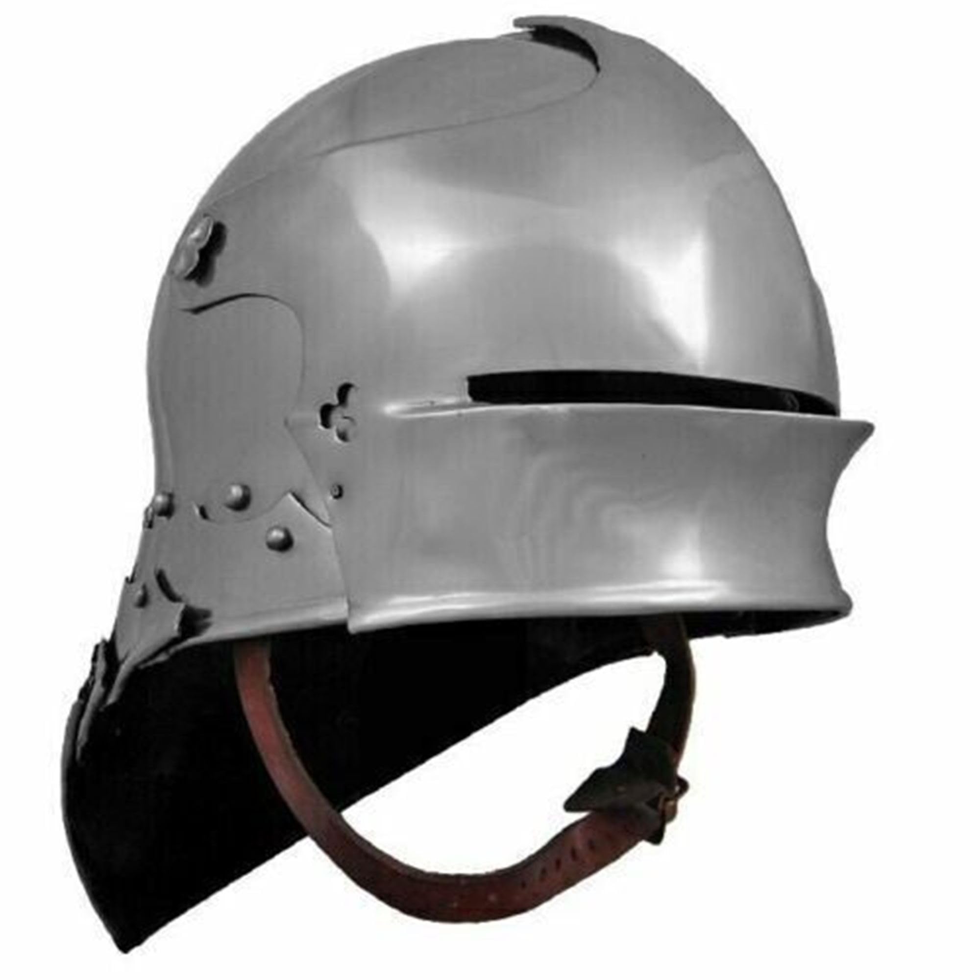 NDH Medieval Sallet Helmet, Steel, Silver, One Size, Adult Unisex, 24cm W x 42cm L x 24cm H, LARP Events, Costume Helmet, Loose Fit, Medieval Knight