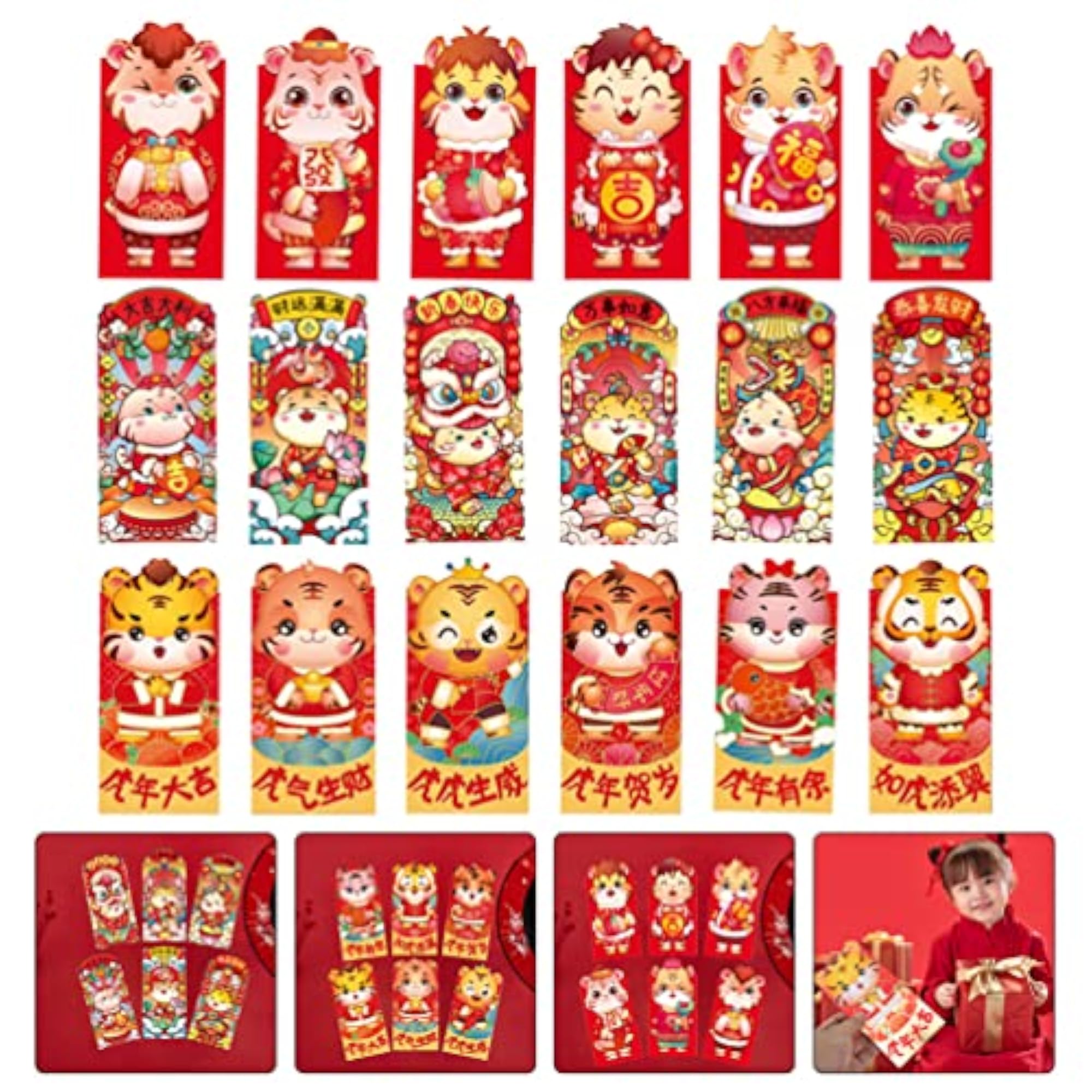18pcs Chinese New Year Red Packets for 2022