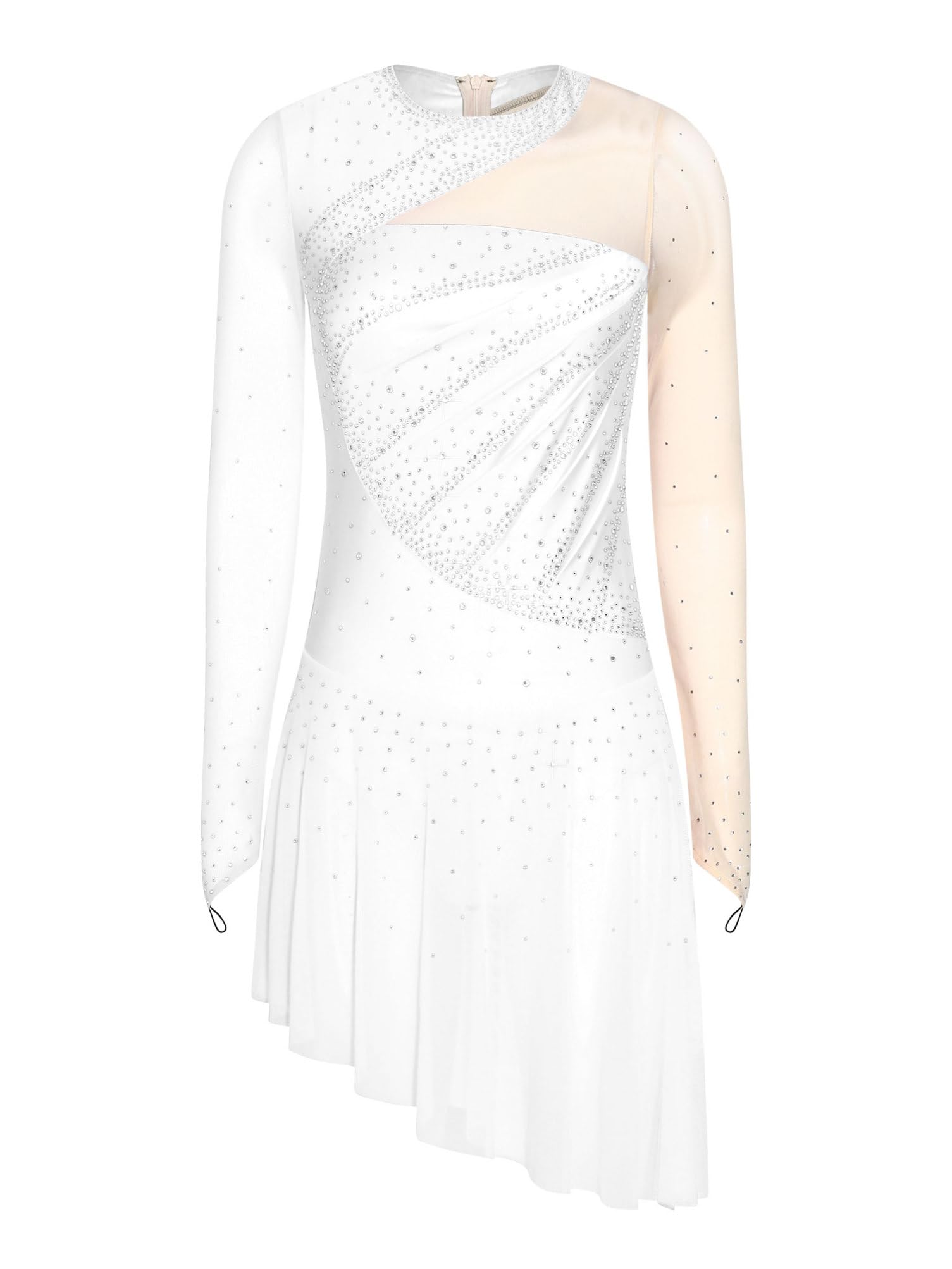 Aislor Femme Patineuse Tenue Robe Compétition Patinage Artistique sur Glace Strass Manche Longue Danseuse Robe Courte Danse Latin Moderne Performance
