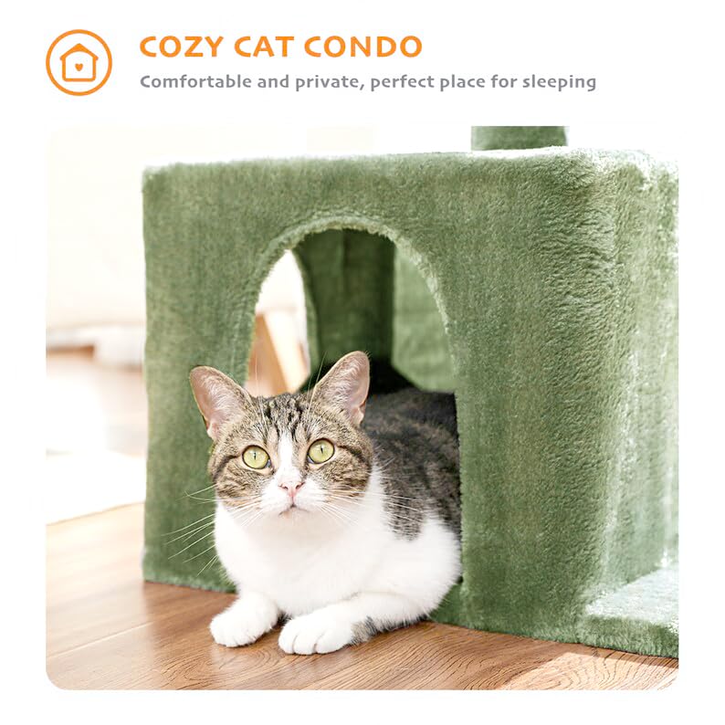 Image of Cat Tree with Scratching Posts, Hammock and Perches (Green - FURR-30)