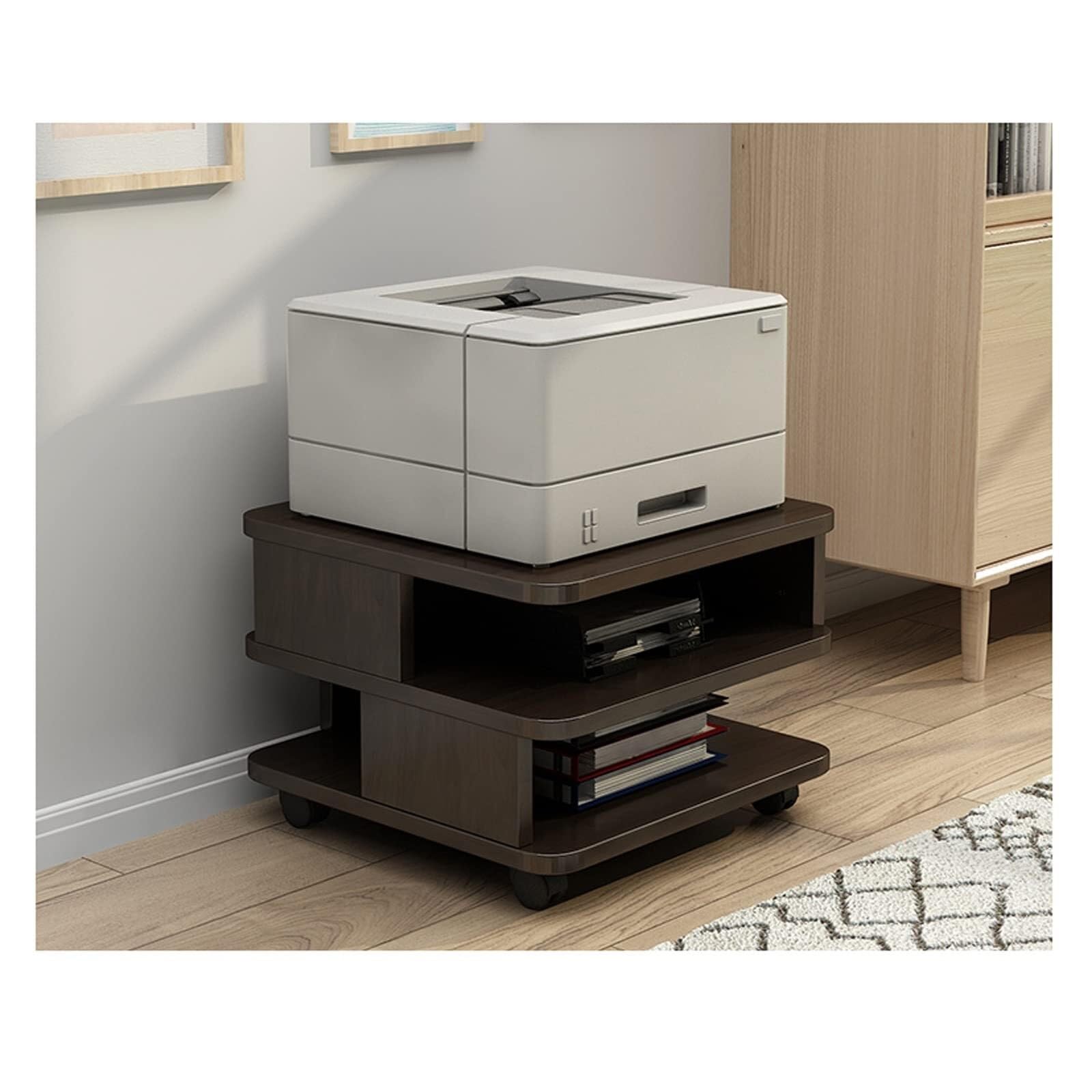 Soporte para impresora de escritorio con ruedas, carrito de impresora láser móvil con almacenamiento abierto, organizador de archivos de papel de oficina de madera, gabinete de archivos para estante
