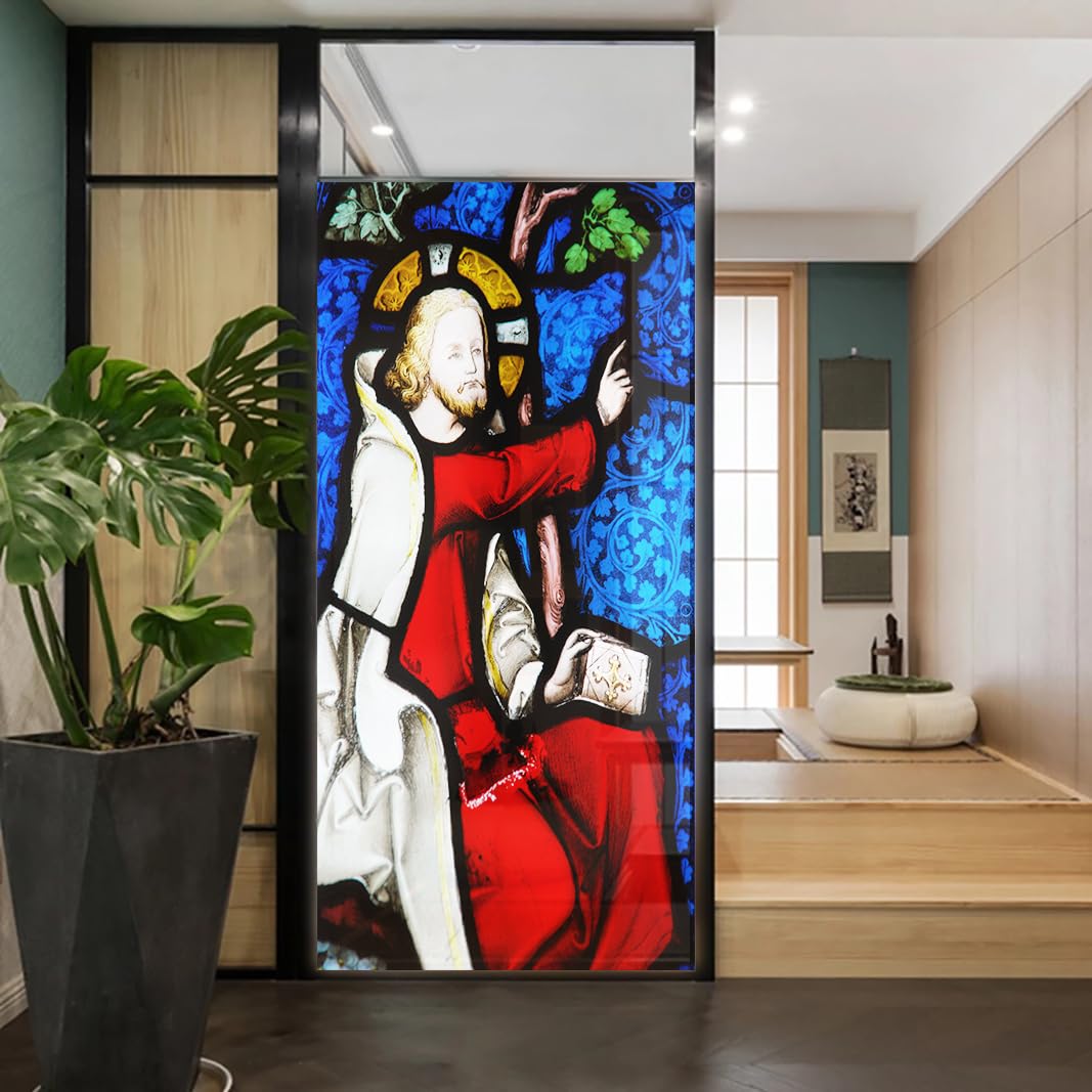 Church Style Stained Glass Window Film Decorative Privacy Non Adhesive Window Stickers for Home Office J6 60x90cm(23.6