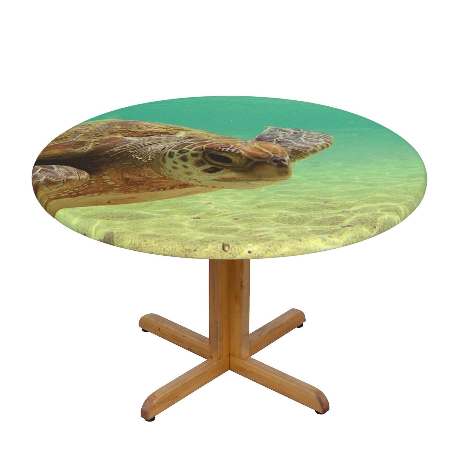 Ffshkowe Lord Howe Island Sea Turtle Elastic Round Tablecloth Oil Proof Table Cover For Dining Party Picnic