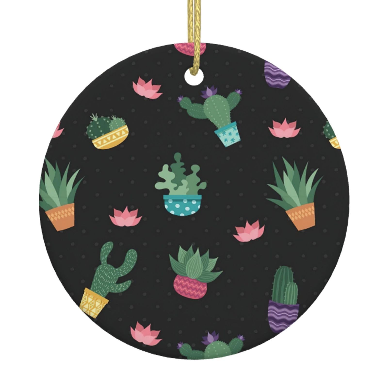 Cactus.. Print Christmas Ornaments, Ceramic Hanging Ornament, Round Shape Decorations