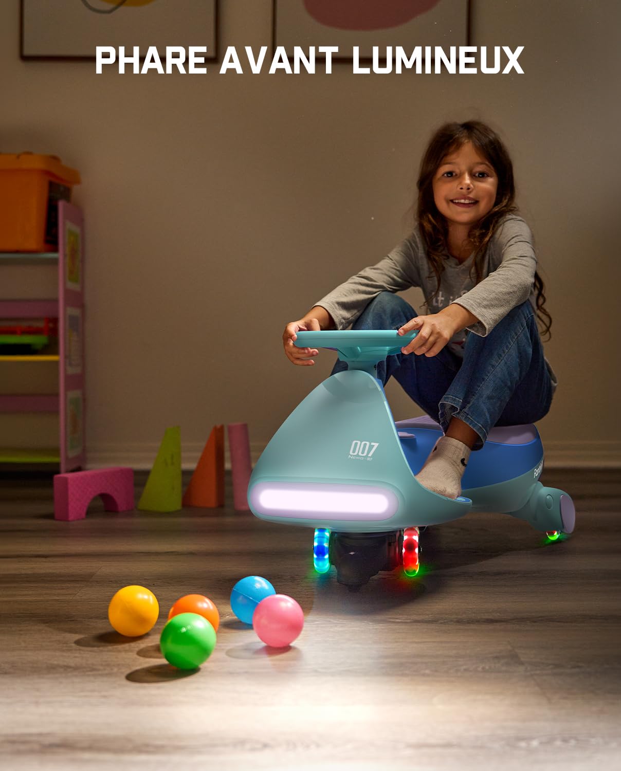 FanttikRide 12V N7 Pro Voiture Électrique Enfants, Anti-Bascule, Ergonomique, 2 en 1, 2 Vitesses, Roues Clignotantes, Bluetooth, Chargement Type C, pour Enfants à Partir de 3 Ans,Bleu Glacier.