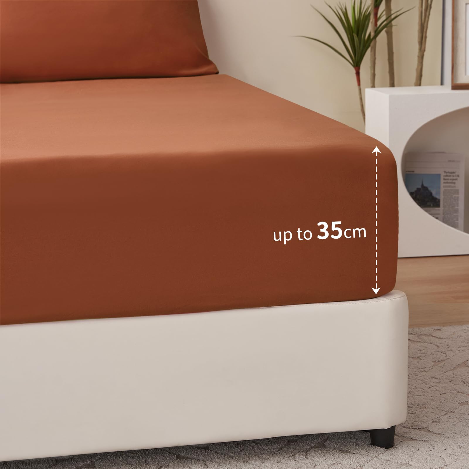 RUIKASI Lenzuolo con Angoli Matrimoniale - Oeko Tex Lenzuola Sotto con Angoli ed Elastico per Letto in Microfibra, 160x200 Arancione