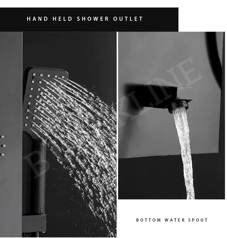 Image of Backline Shower Panels For Bathroom SS 304 Grade | Black Mixer Showers Hot & Cold Water Adjustable Over Head Shower | Hand Shower | Body Mist Spray | Water Spout (Black Matt)