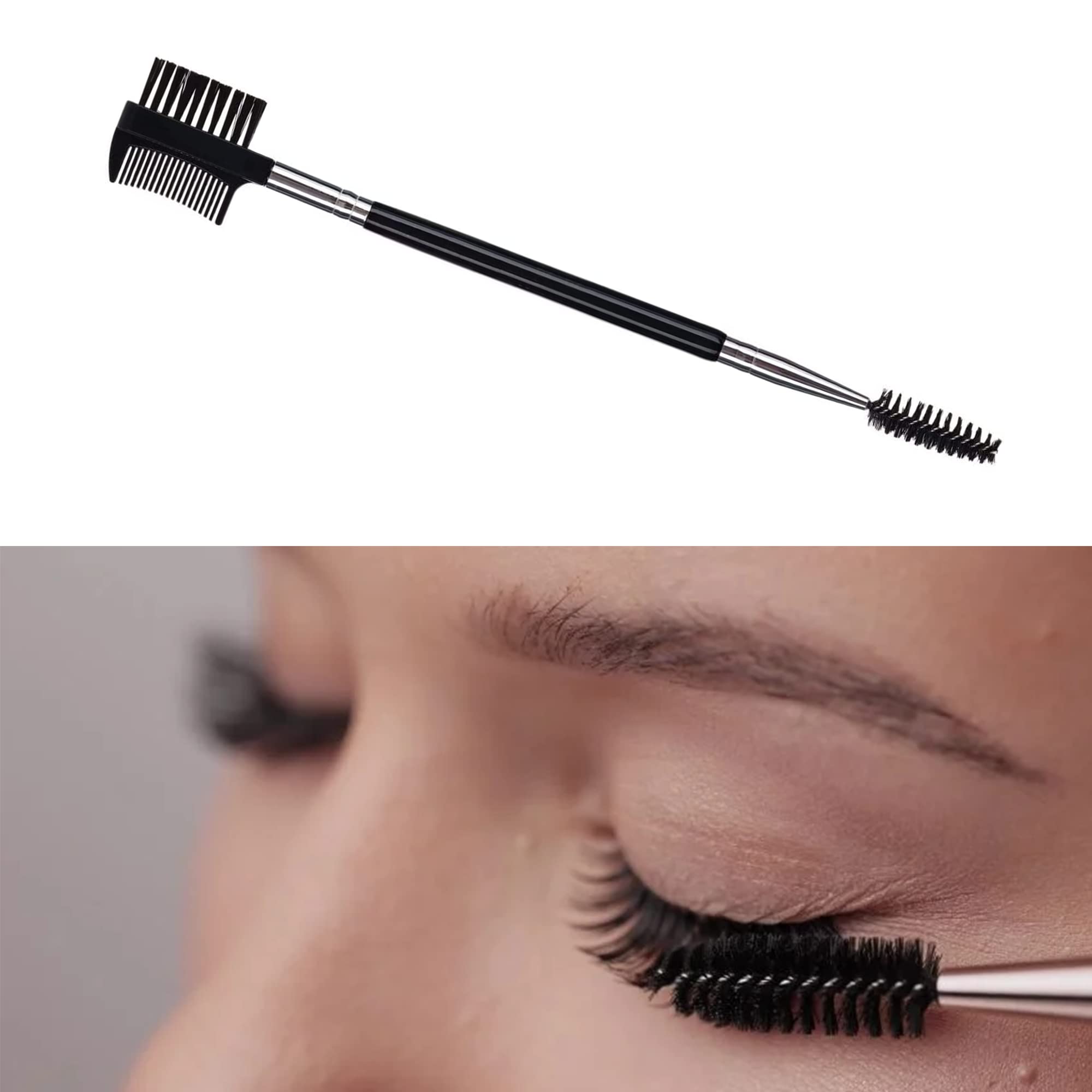 1Pcs Eyelash Comb Separator,Metal Eyelash Comb,3 in 1 Eyebrow Comb Metal,Eyebrow Comb And Brush Professional Wood Double Sides Comb for Women Makeup Cosmetic Tool,Convenient to Carry During Travel