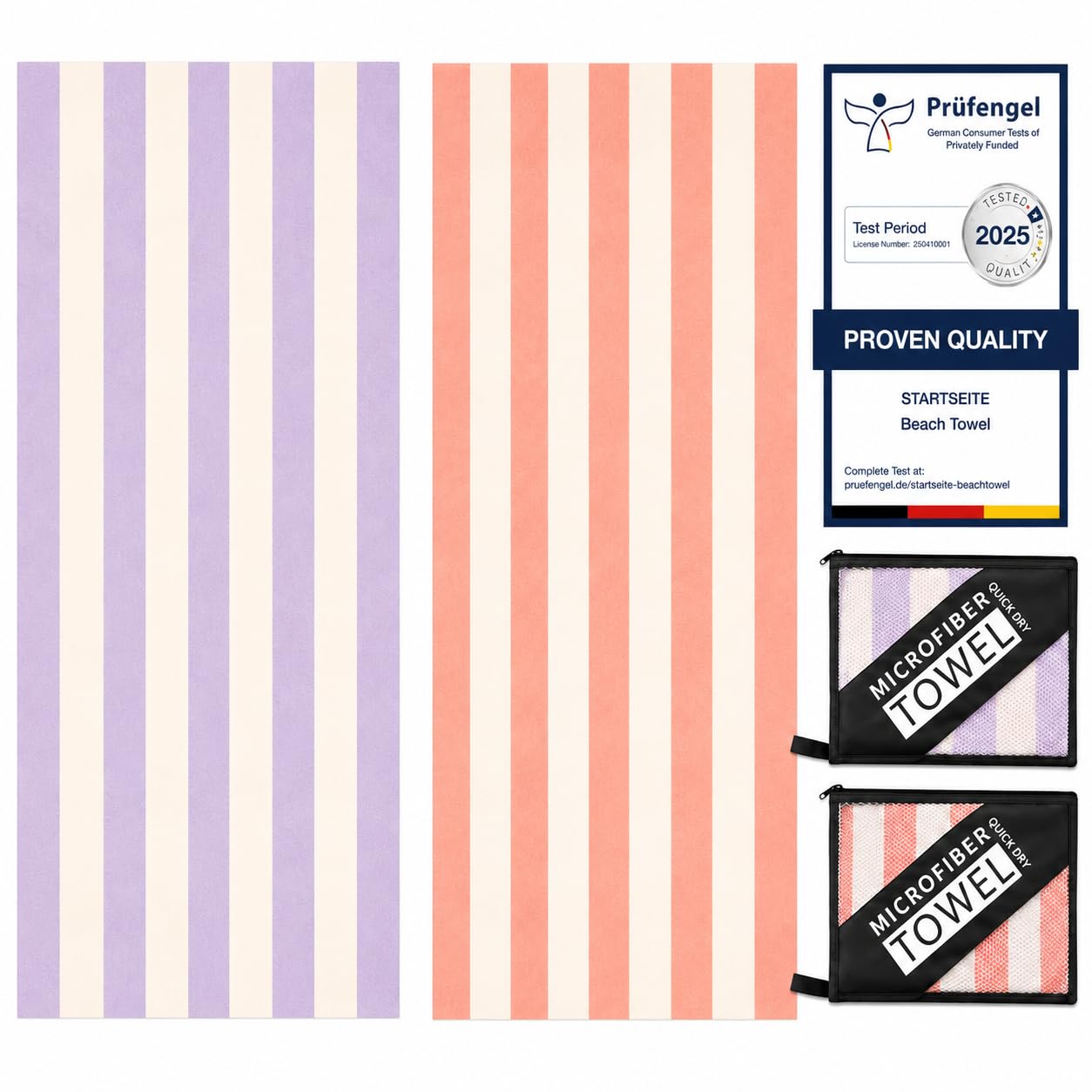 Startseite Microfibre Beach Towels for Adults - 2 Pack 180x100cm Lightweight Beach Towel Extra Large, Sand Free & Quick Dry Beach Towel Extra Large for Travel, Swim, Sports(Purple and orange stripes)