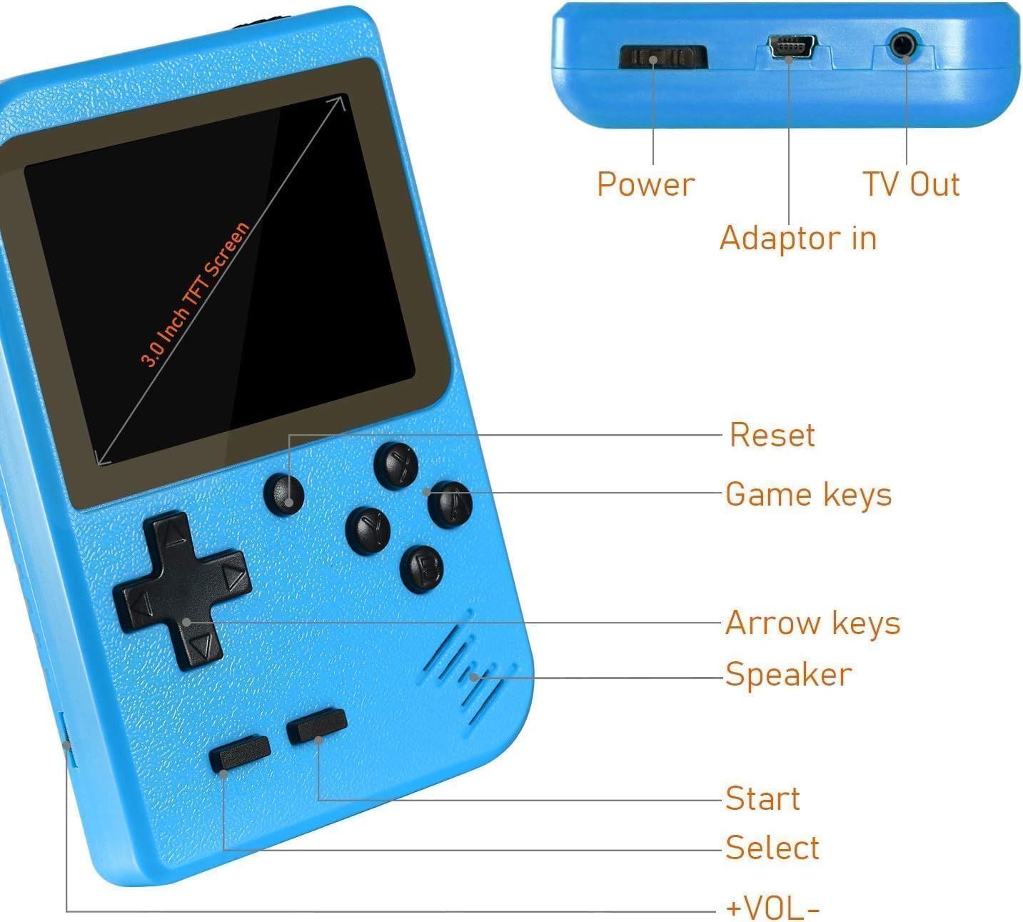 Console Portatile con Giochi Arcade | Mini Console di Giochi Retrò | 400 giochi in 1 | Portatile ogiochi Classici regalo natale | Super Console Retrò Game per Bambini e Adulti | Blu