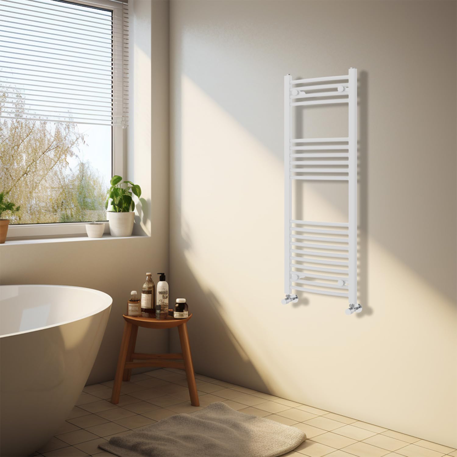 NRG White Heated Towel Rail Curved Designer Bathroom Radiator - 1200×400mm