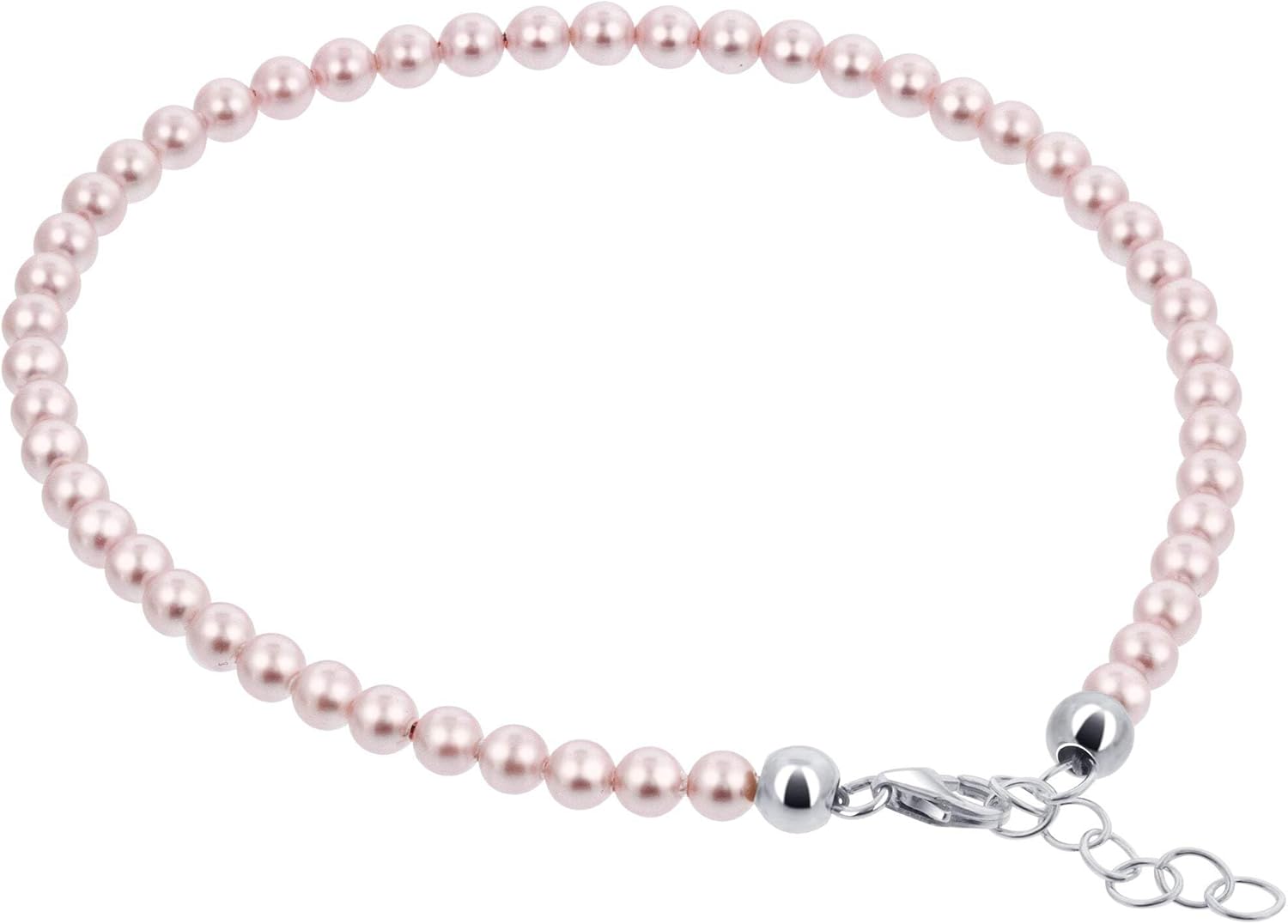Gem Avenue .925 Silver Round Faux Pearl Adjustable Anklet with 9 to 10 inch Long