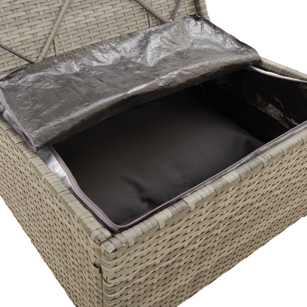 Taboret ogrodowy z poduszką, szary, 55 x 55 x 30 cm, polirattan, malowana proszkowo rama stalowa, z miejscem do przechowywania i wodoodpornym workiem, wygodny na balkon, taras i do użytku na
