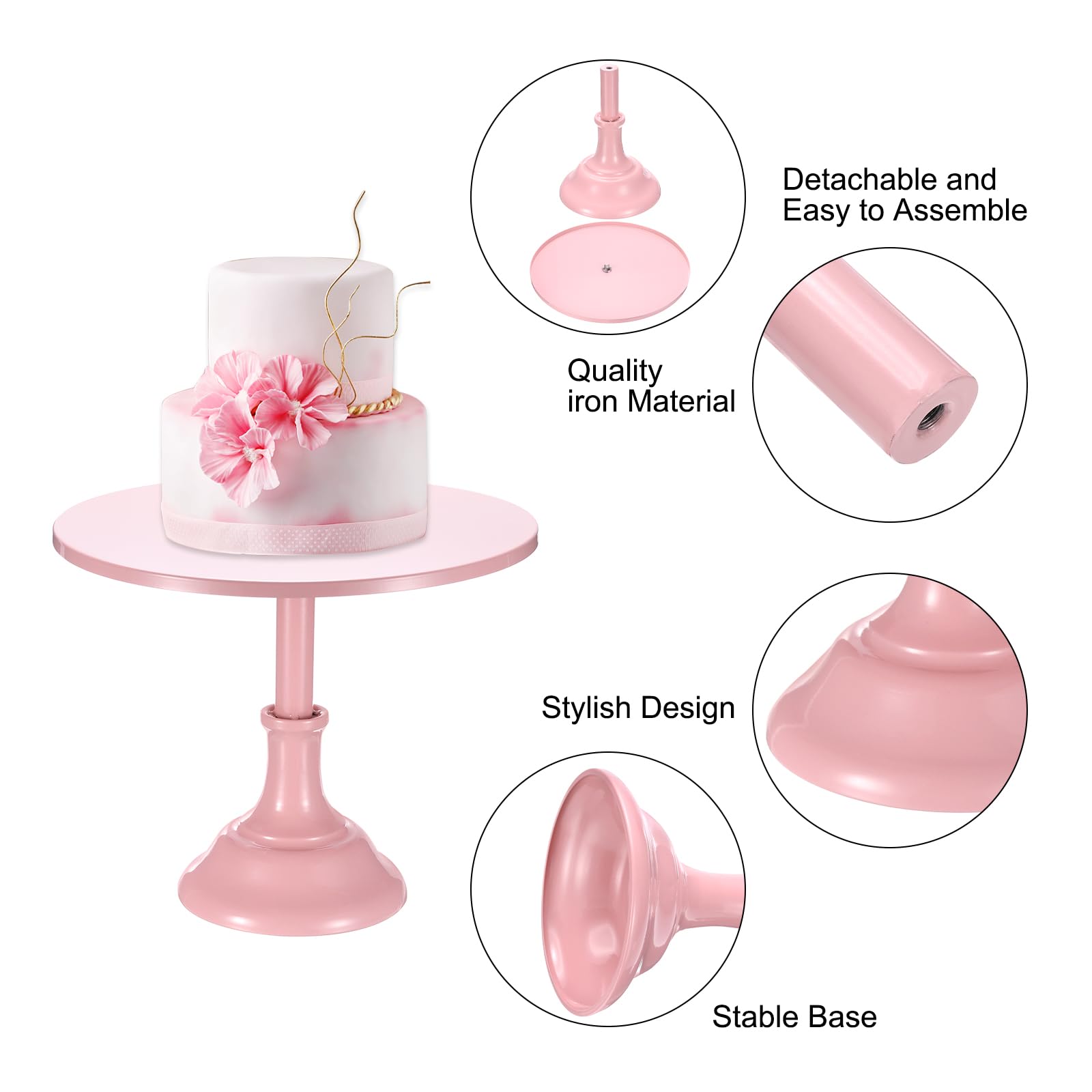 sourcing map Set di 4 alzate per torte, in metallo, da 3/8/25/10/30 cm, per tavolo da dessert, matrimoni, feste di compleanno, colore rosa