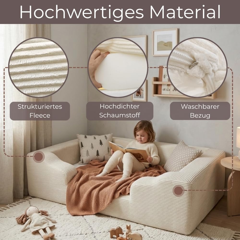 Wonder Space Schaumstoff Bodenbett für Kleinkinder - Weiches Kinderbett mit Abnehmbarem Cord-Bezug, Memory Foam Bettbasis für Kinder 1-5 Jahre, Passt auf Standard Matratze (Grau)