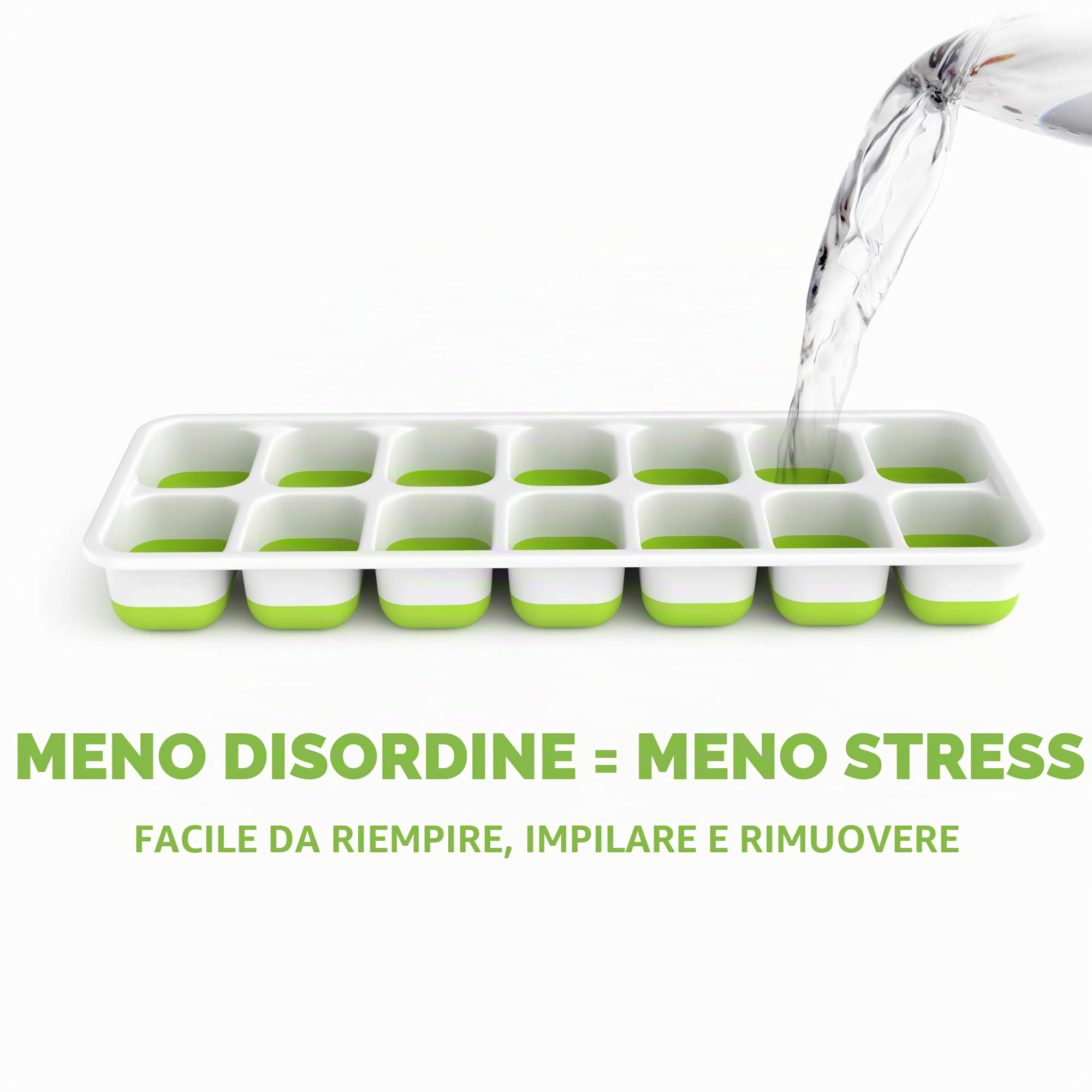 Vassoio per Cubetti di Ghiaccio Oliver's Kitchen - Set 4 Stampi per Ghiaccio – Base Flessibile – Salva Spazio grazie ai Coperchi Impilabili – Lavabili in Lavastoviglie – Stampi in Silicone senza BPA