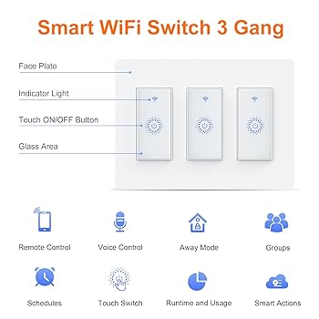 HomeKit WiFi Smart Wall Light Switch 3 Gang Touch Screen US Switch Works With Tuya Alexa Google Home Siri Voice Control