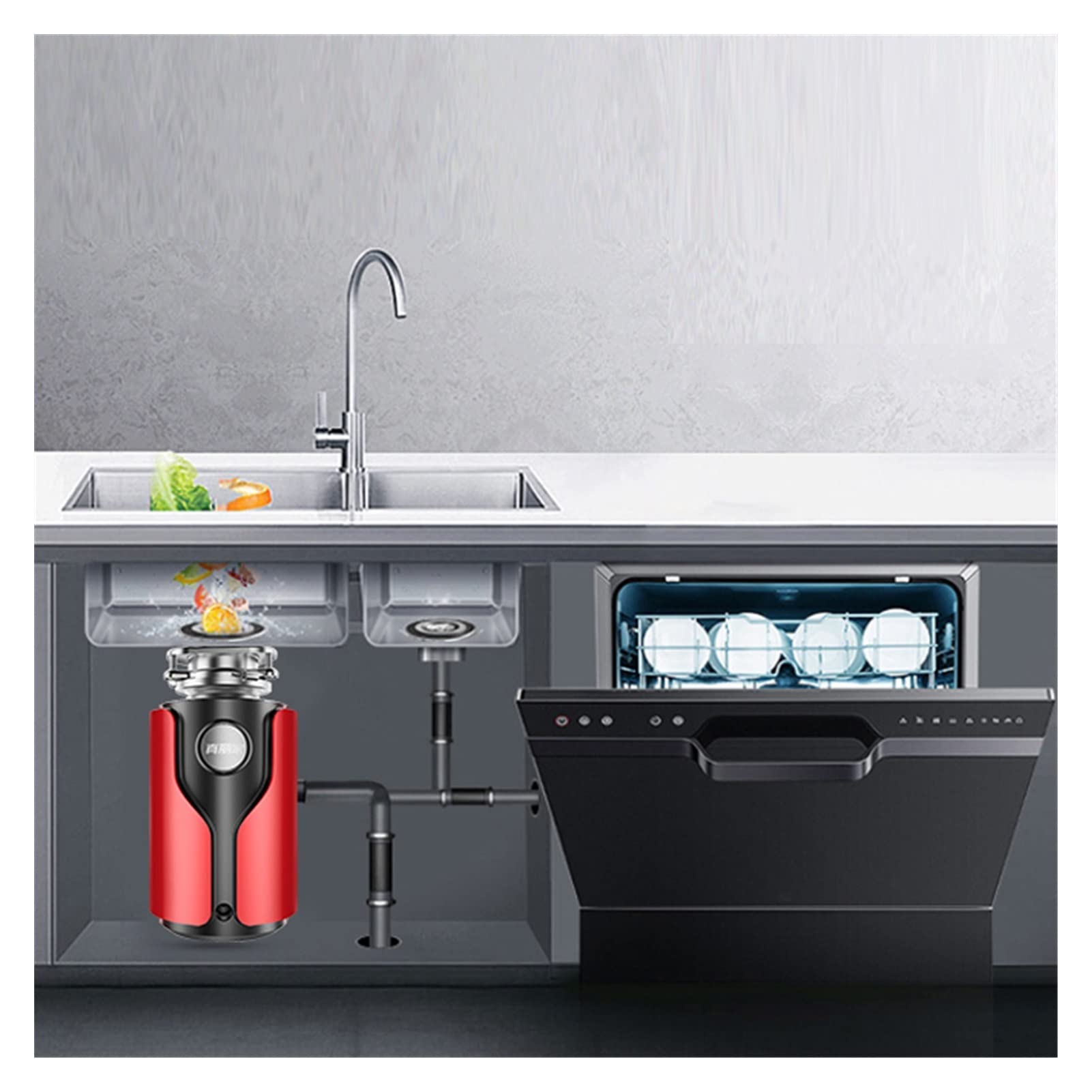 Triturador de Basura, recogedor de Alimentos, triturador de residuos, Interruptor Remoto Inteligente, triturador de Acero Inoxidable, electrodomésticos de Cocina (Rojo)