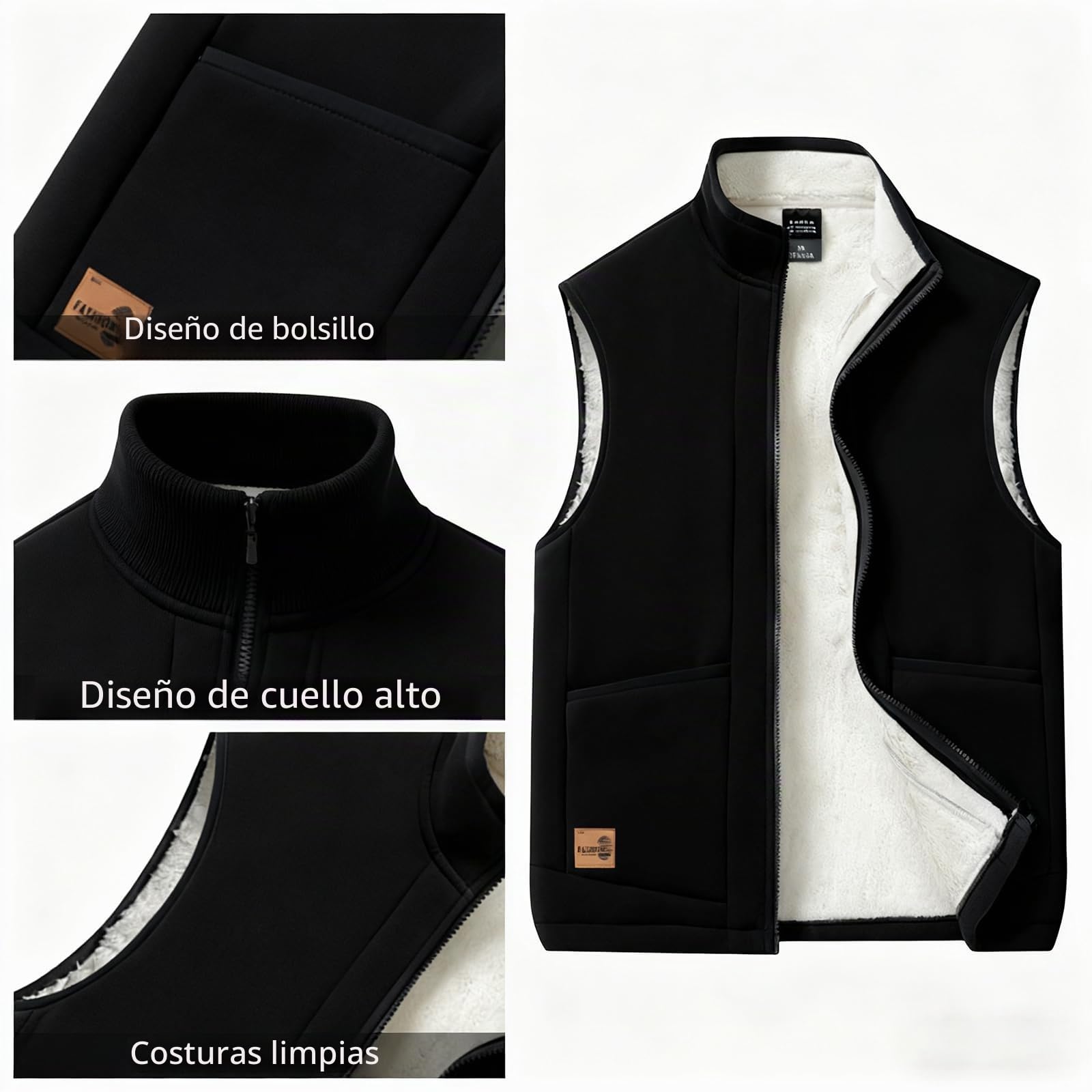 Chaleco de forro polar para hombre con forro de felpa, cálido chaleco de entretiempo para otoño e invierno, chaqueta de forro polar sin mangas con bolsillos con cremallera, exterior para