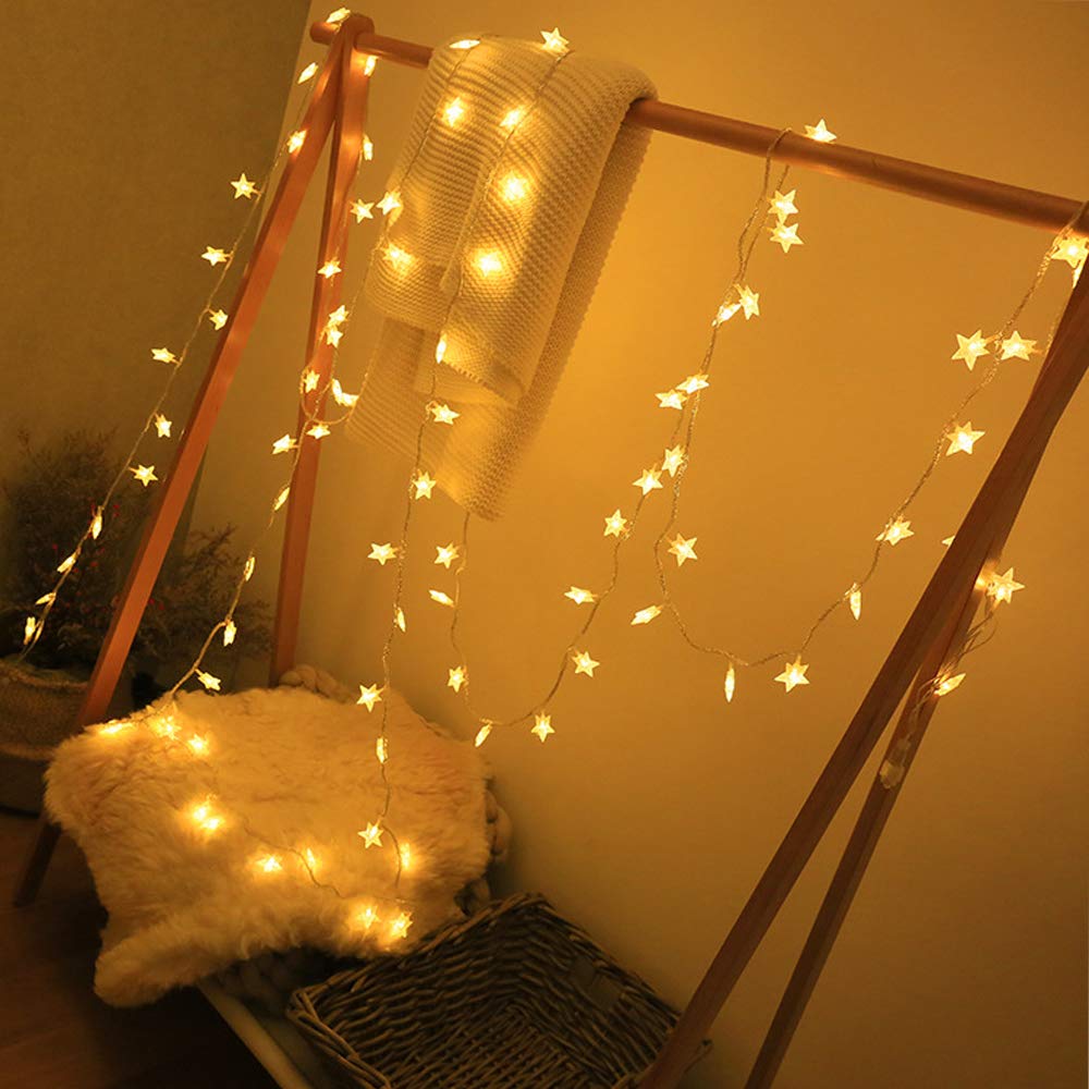 Surwin Star Fairy String Lights, LED Battery Operated Christmas String Lights for Garden Patio Bedroom Party Decor Indoor Celebration Lighting (Warm White,2M/10LED)