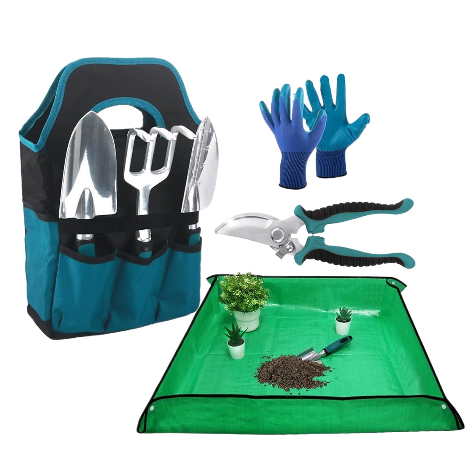 Set di attrezzi da giardinaggio in lega di alluminio, robusto e portatile | Forbici e palette, accessori a mano per aiuole di fiori, piante, bonsai e cura degli interni