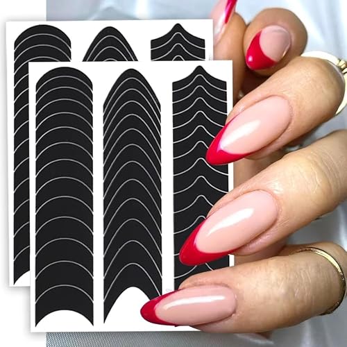 MOLILON 1188pcs French Tip Nail Stickers Moon V-Shaped Nail Design Stickers French Tip Guides French Manicure Strips Nail Stencil for Nail Art Easy French Tip Nail Tool (Black, 36 Sheets)