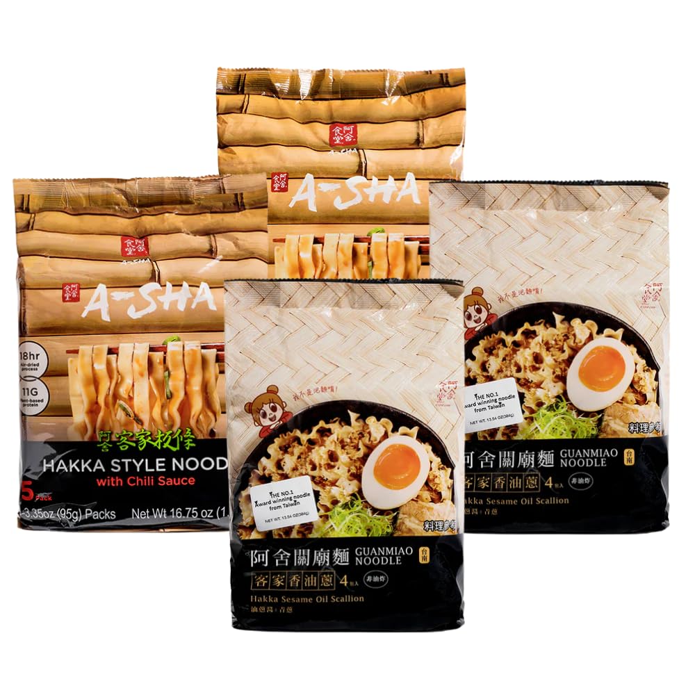 A-SHA Extra Wide Noodle Variety, Air-Dried Never Fried, Vegan, Plant-Based Protein, Healthy Authentic Asian Ramen (2 Flavors, 18 Count)