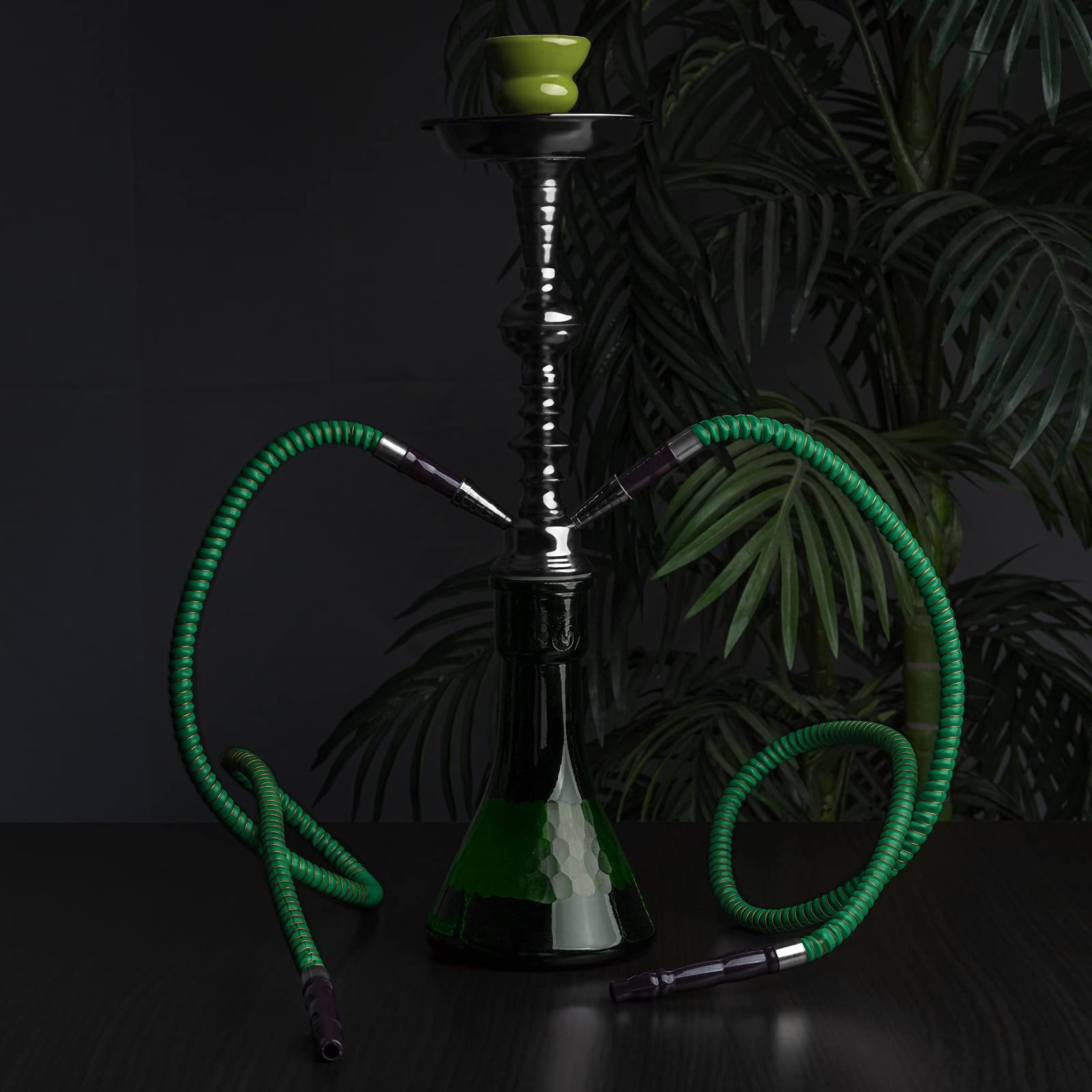 HIBRON Cachimba Grande 51cm Premium Kit Completo, con Cazoleta de Cerámica, 2 Mangueras y Base de Cristal Translúcido