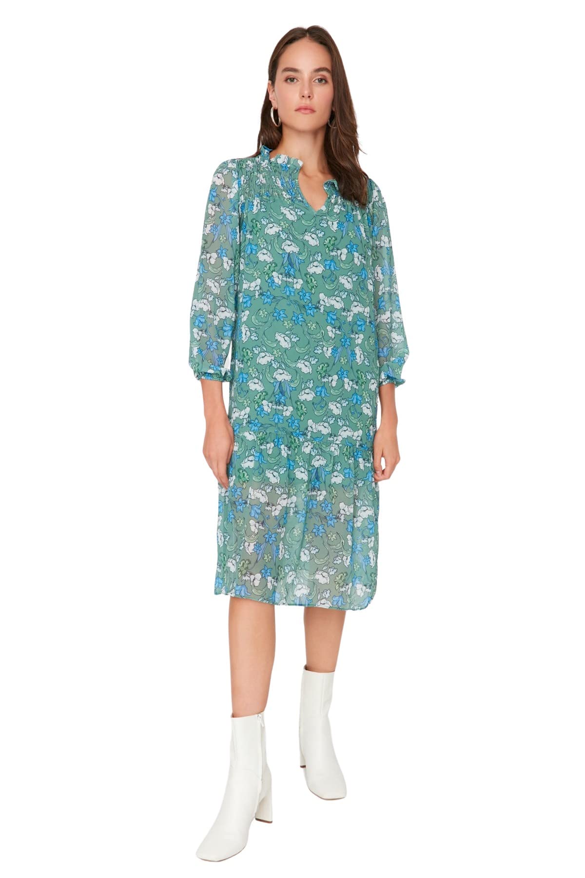 Trendyol Women Midi Basic Regular fit Woven Dress Green