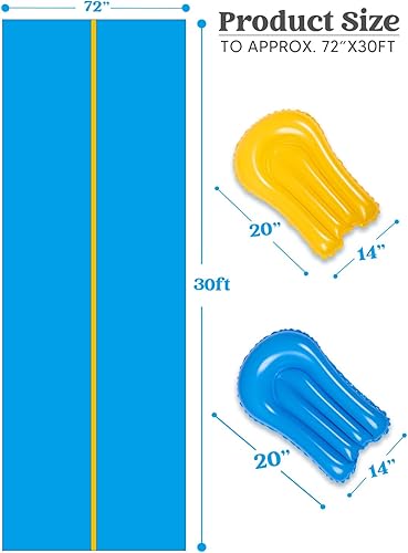 Miniatura 5 de Sloosh Enorme tobogán acuático, tobogán de agua de césped resistente de 30 x 6 pies con aspersor integrado y 2 tablas inflables deslizantes para