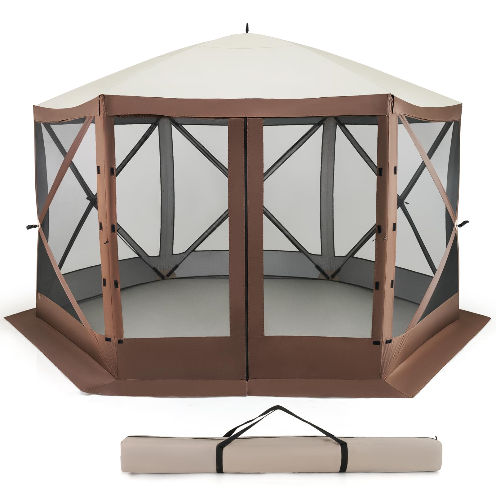 TANGZON 2.3 x 2.3m/3.5 x 2.3m/3.5 x 3m Pop Up Canopy Tent, Camping Sunshade Shelter Gazebo with 4/6-Sided Walls, Carrying Bag, UV 50+ Heavy-duty Marquee Tent Canopy(Coffee, 350 x 230 x 236cm)