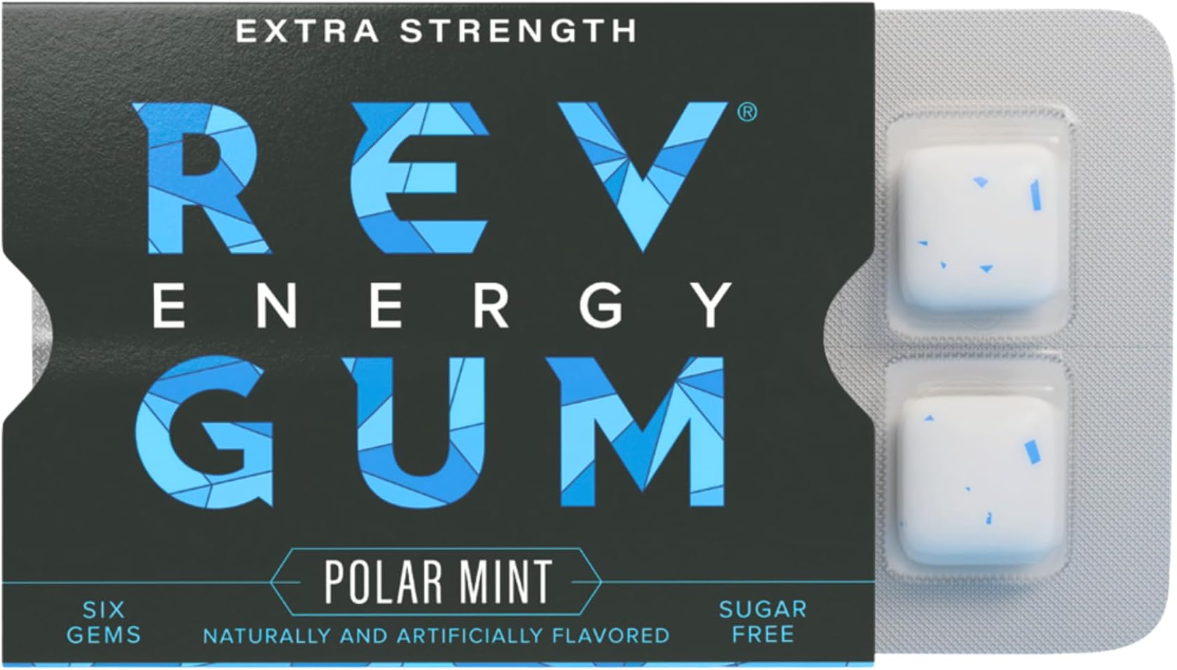 Rev Gum Caffeine Energy Gum | Extra Strength 100mg of Caffeine per Gem | Polar Mint Sugar Free Caffeine Gum - Low Calorie Chews to Help You Stay Alert, Awake and Focused - Mint Chewing Gum - 12 Packs