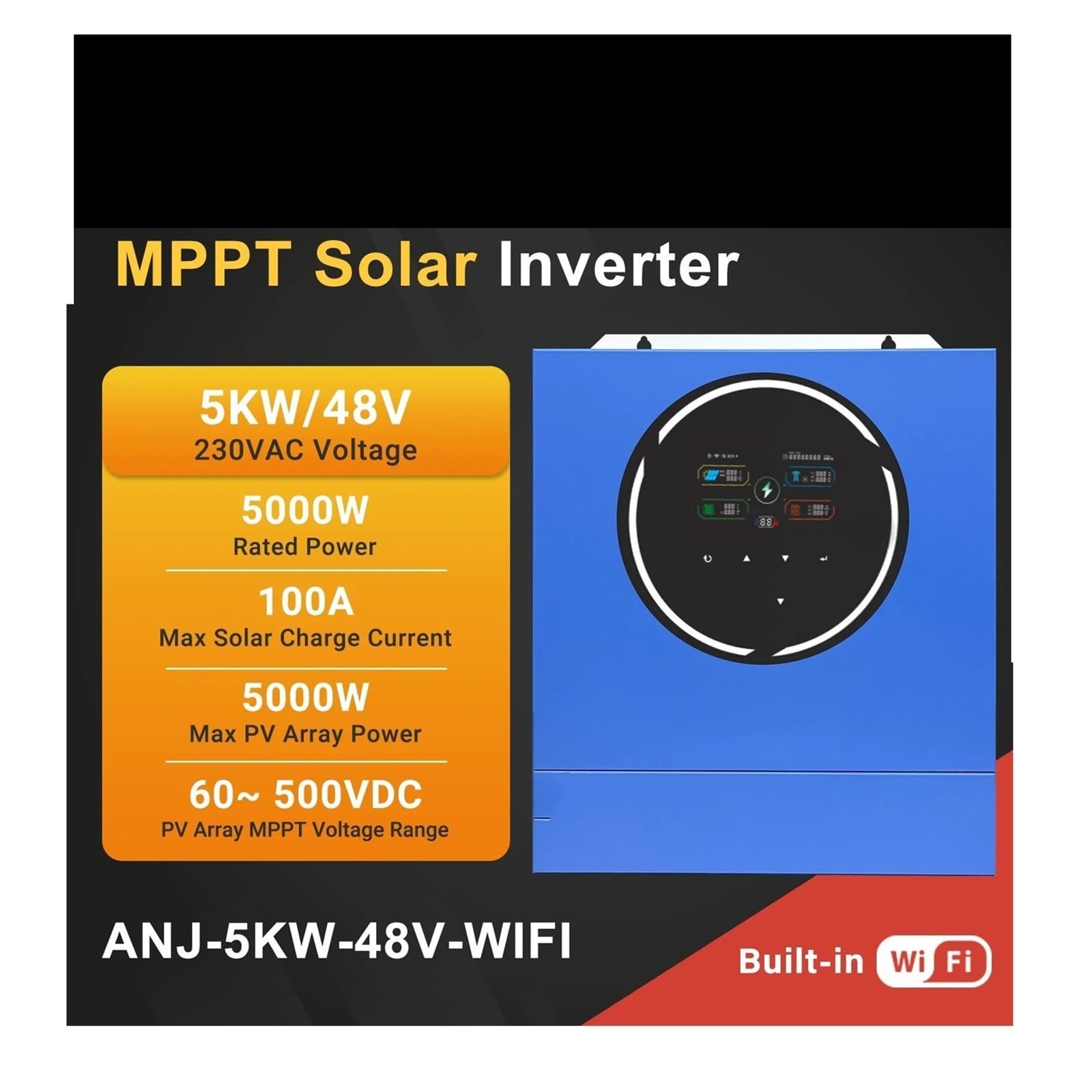 Inversor Convertidor Potencia Inversores Solares para Híbridos 6.2KW 5K 48V 4. 24V 220-240V Onda Sinusoidal para Pura WiFi MPPT LiFePO4 Soporte Inversor para PV(ANJ-6200W-48V-WIFI)