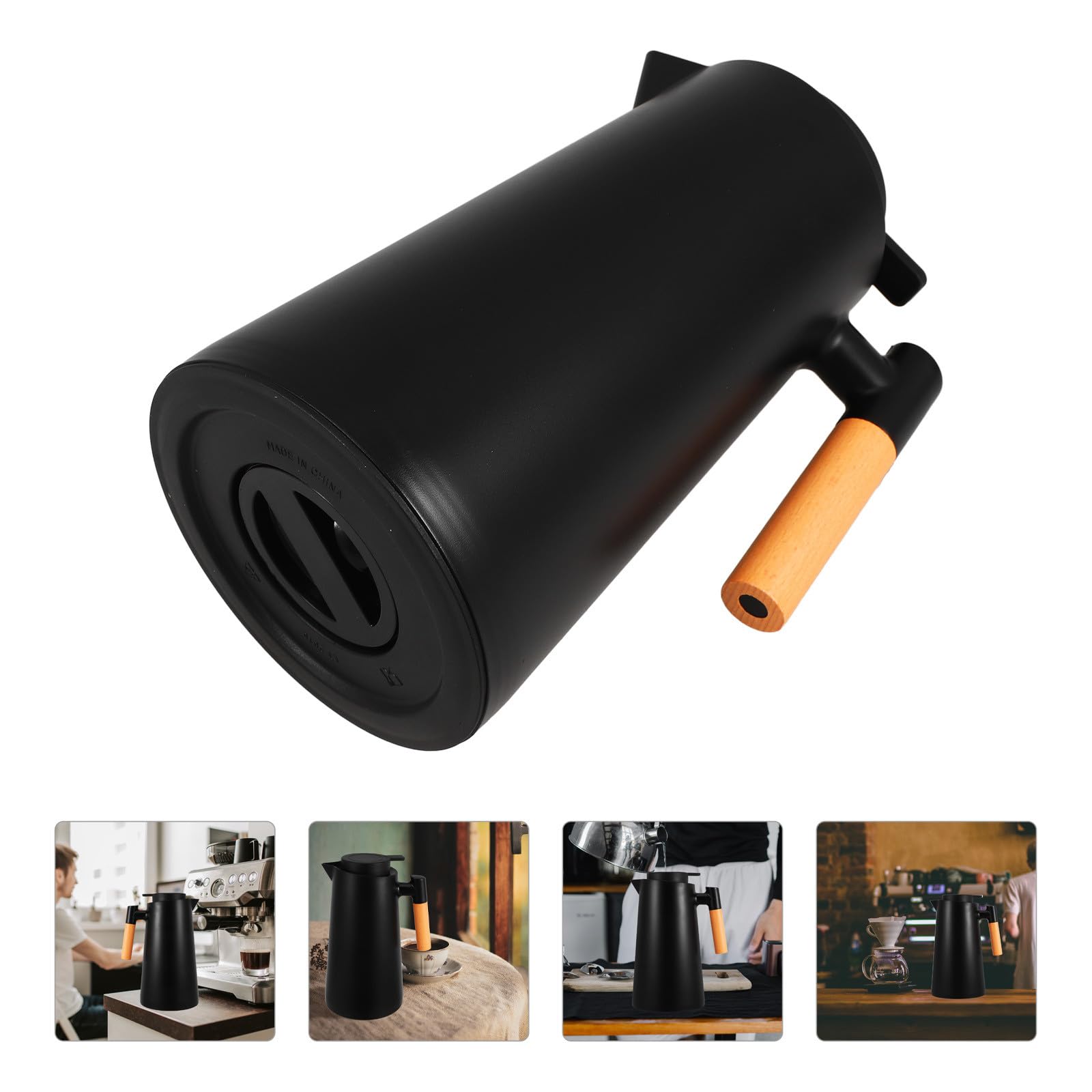 Amosfun Isolierte Thermoskanne mit Holzgriff Vakuumglas Kaffeekanne für Heiße Kalte Getränke Haushaltswasserflasche mit Deckel und Griff