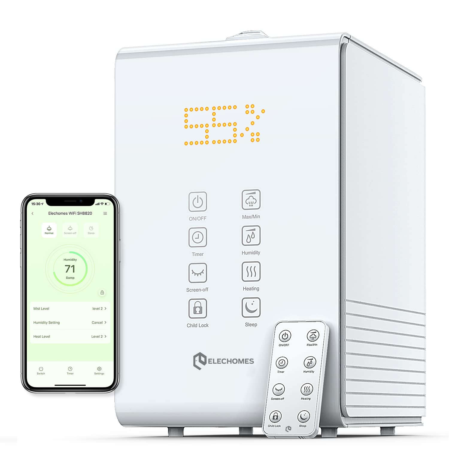 Photo 1 of Elechomes Smart Humidifiers for Bedroom, WiFi Alexa Control, 5.5L Cool and Warm Mist for Large Room, Baby and Plant, Essential Oil, Voice Control, Sleep Mode, Timer, Ultra Quiet, SH8820W, White