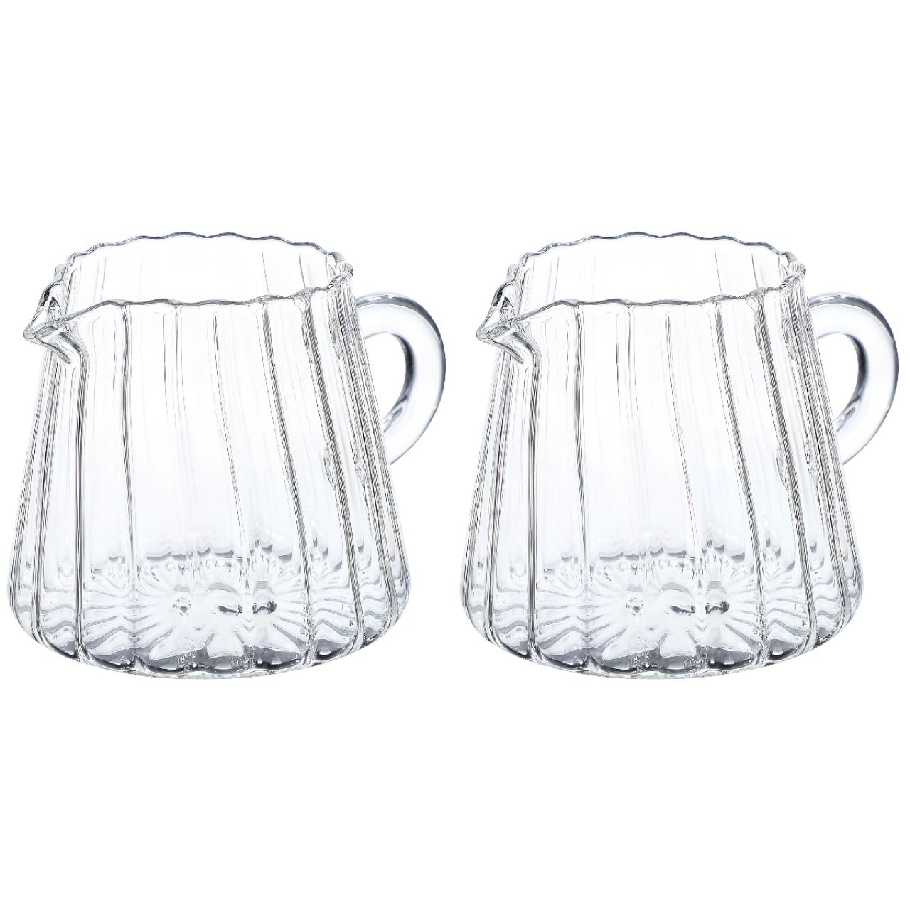 GLEAVI Juego de 2 jarras pequeñas de leche con boquilla de espuma para café, té de vidrio esmerilado, cafetera de café con alto contenido de borosilicato