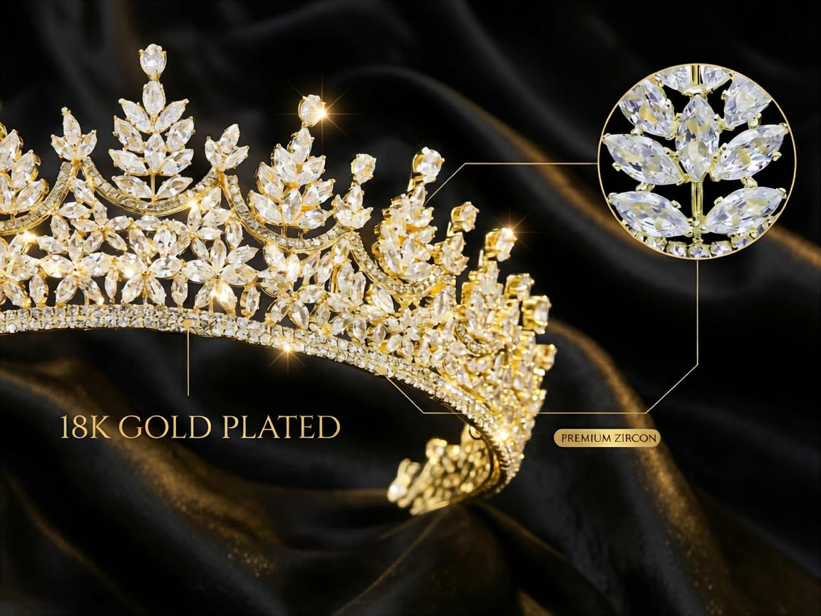 QXMYOO Corona de reina de circonita cúbica para mujer, tiara de boda para novia, princesa, concurso, corona de cristal plateado, tocado para quinceañera, cumpleaños, disfraz de graduación