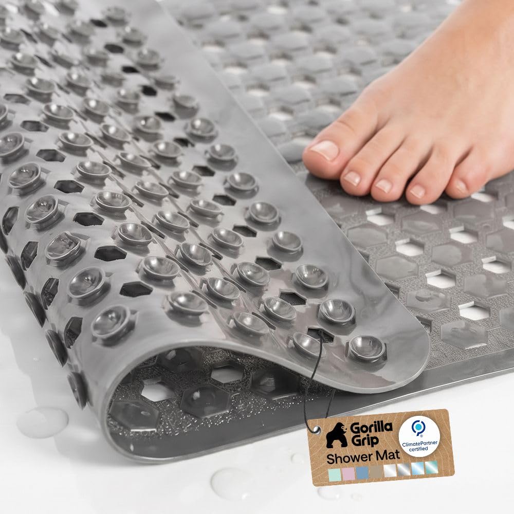 GORILLA GRIP Bath Tub Shower Mat, Bathtub Floor Liner, 35x16 Gray Opaque