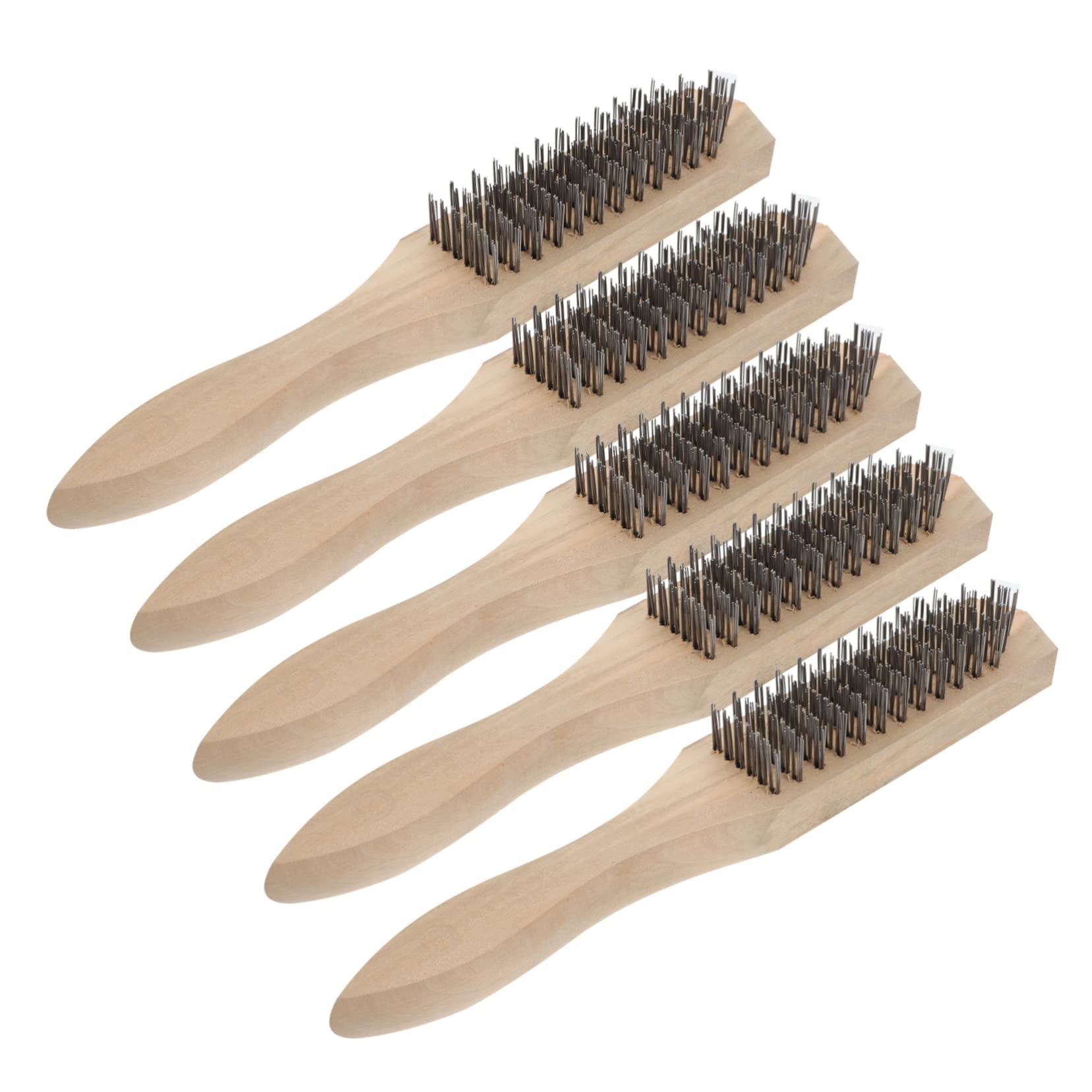 Ciieeo 5Pcs Rust Removal Wire Cleaning Tools with Wooden Handle for Polishing and Cleaning Surfaces for Rust Dust and Burr Removal