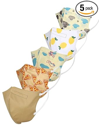 hobf Kids N95 with Nosepin - 5 Layers masks in assorted colours ideal for Boys & Girls. (L. Brown,Pr. yellow - Plain,Pr. yellow - sky,Pr. white,Pr. Brown.)